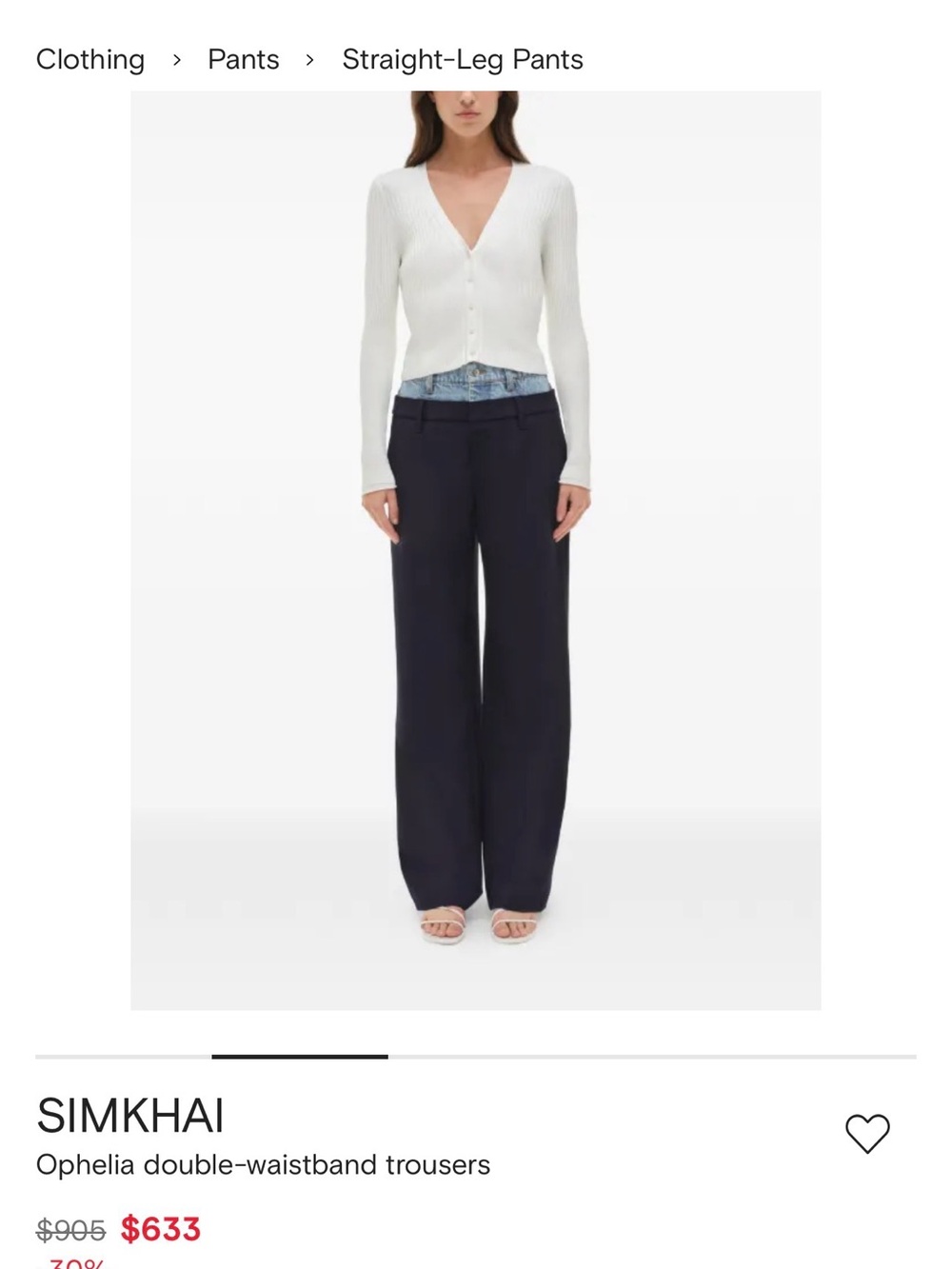 Simkhai Ophelia Double-Waistband Straight-Leg Trousers in Navy